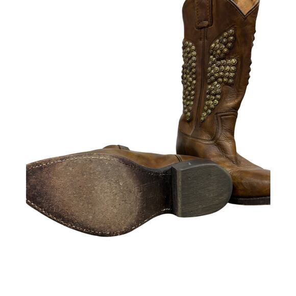 Frye Billy Hammered Stud Cognac Leather Western Cowboy Riding Boot 7.5 7.5 - Picture 9 of 11